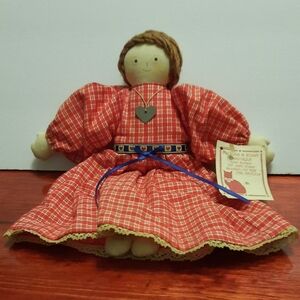 Red Plaid Rag Doll with Heart Necklace